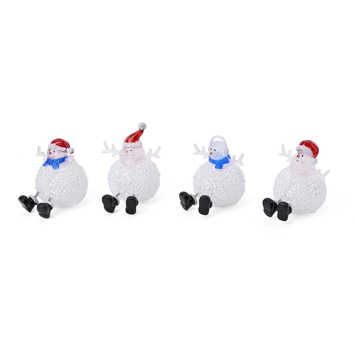 Set of 4 Battery Operated Lighted Santa Gnome Christmas Decor Lights, (Size- 7x7x8 cm)