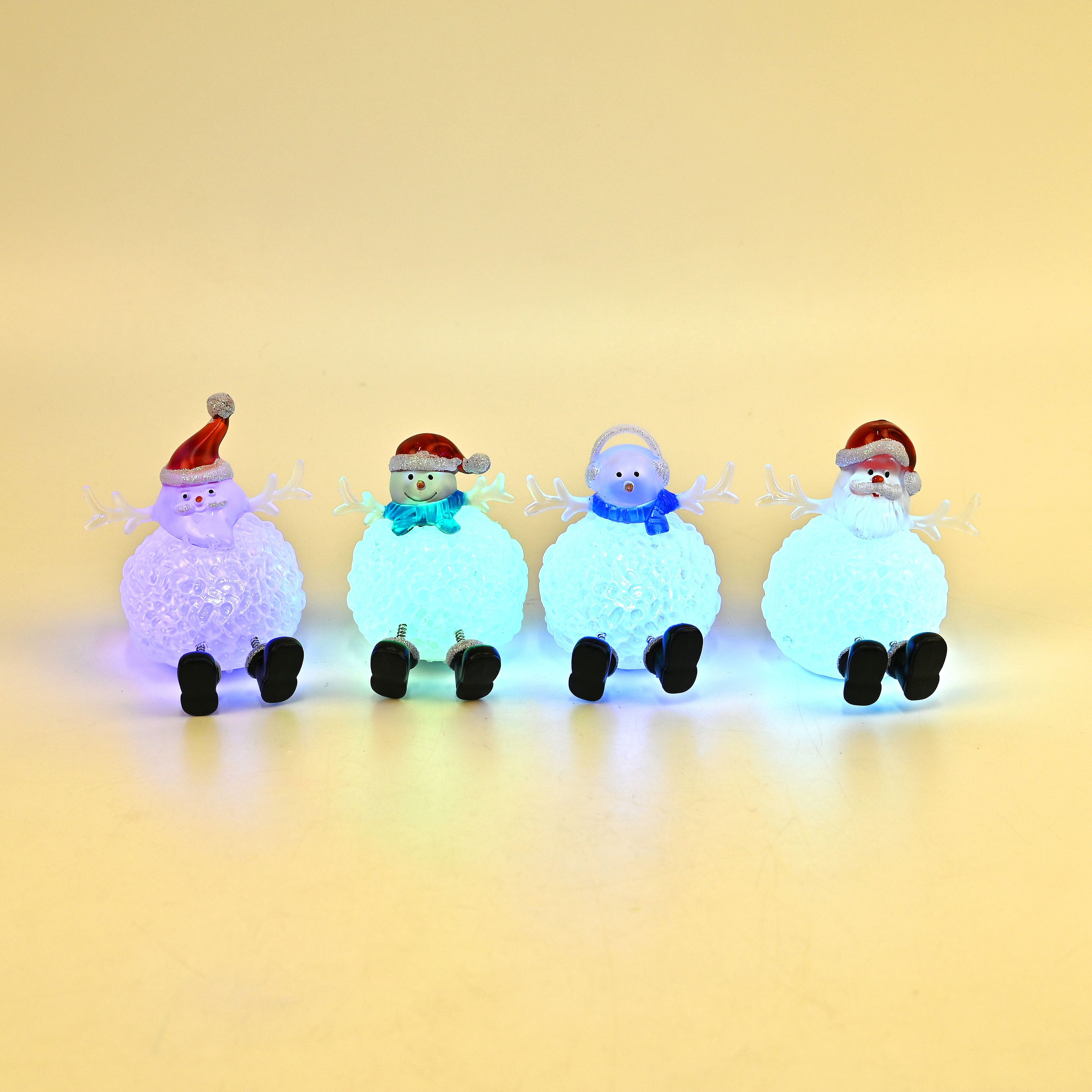 Set of 4 Battery Operated Lighted Santa Gnome Christmas Decor Lights, (Size- 7x7x8 cm)