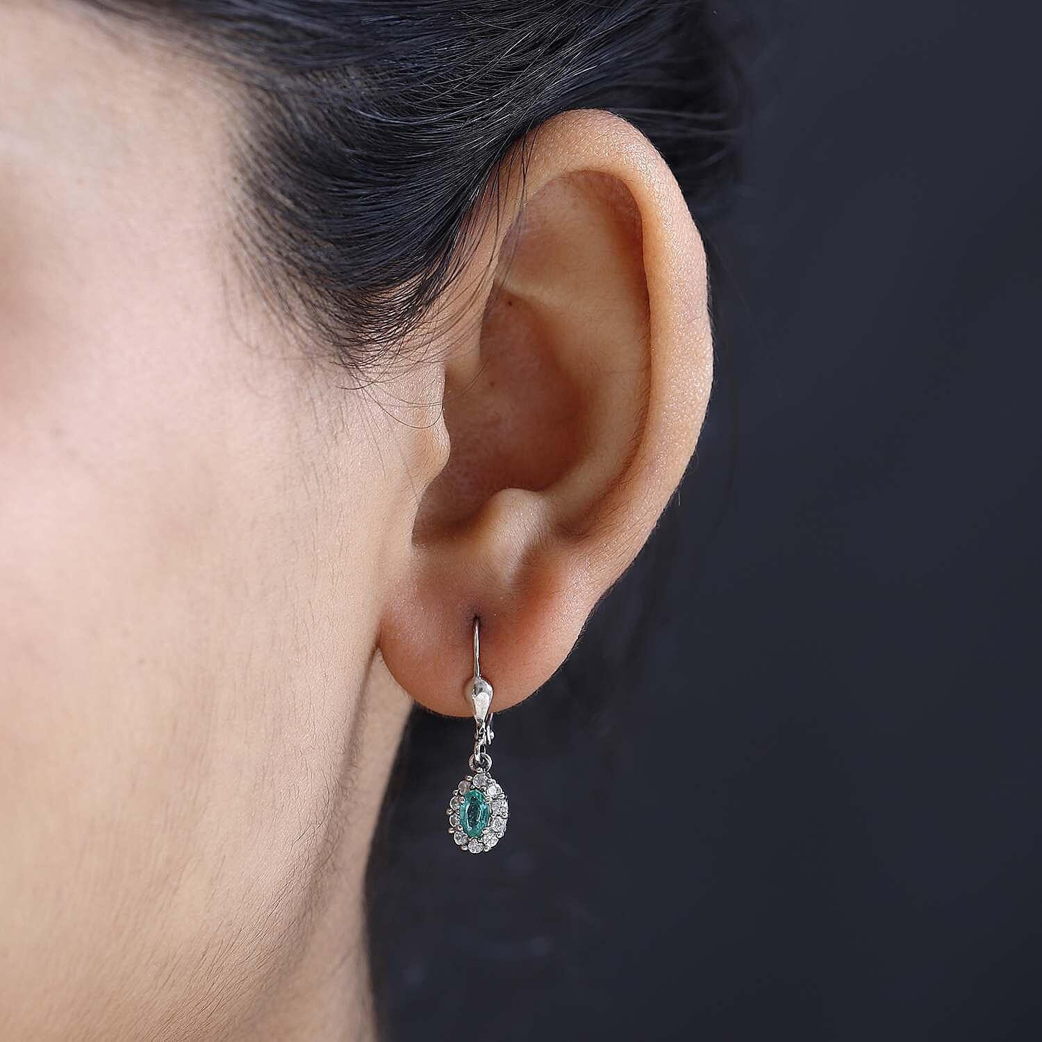 Emerald and Natural Zircon Earrings in Platinum Overlay Sterling Silver