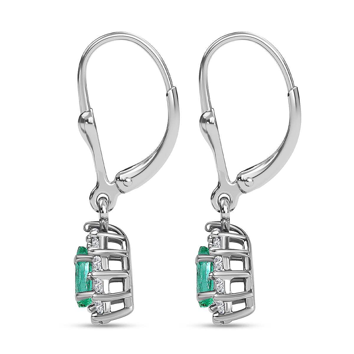 Emerald and Natural Zircon Earrings in Platinum Overlay Sterling Silver