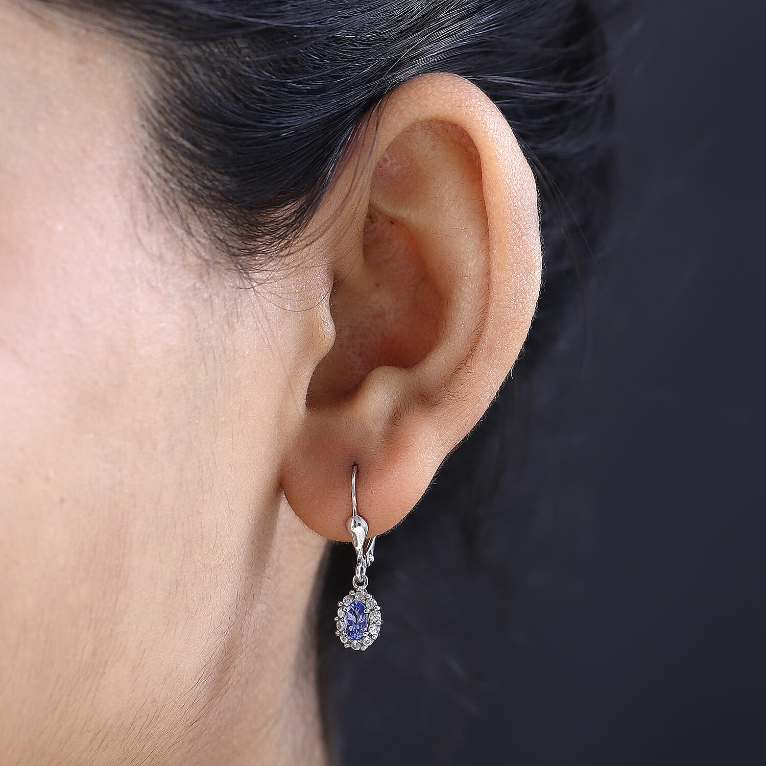 Tanzanite and Natural Zircon Drop Earrings With Lever Back in Platinum Overlay Sterling Silver 0.91 Ct.