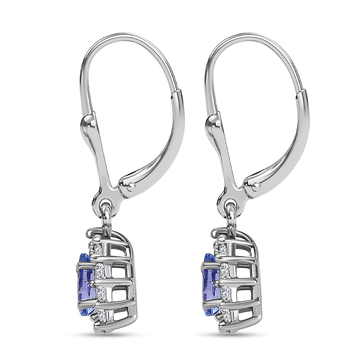 Tanzanite and Natural Zircon Drop Earrings With Lever Back in Platinum Overlay Sterling Silver 0.91 Ct.