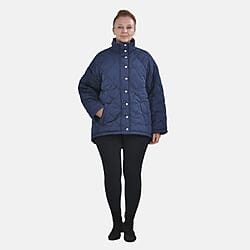 Tamsy Long Sleeve Padded Warm Coat with Two Exterior Pockets (Size M 12-14) - Navy
