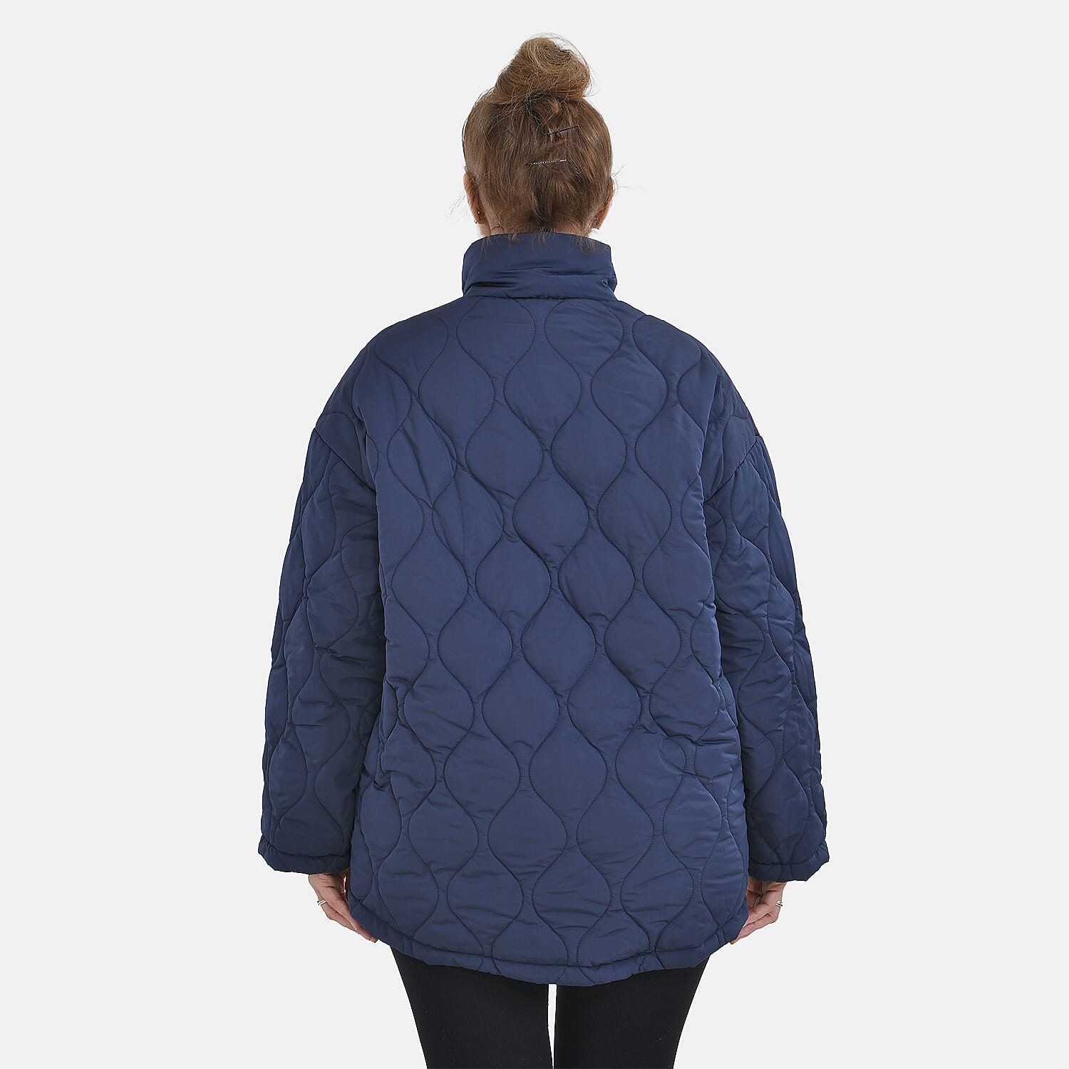 Tamsy Long Sleeve Quilted Warm Coat with Two Exterior Pockets (Size M 12-14) - Navy