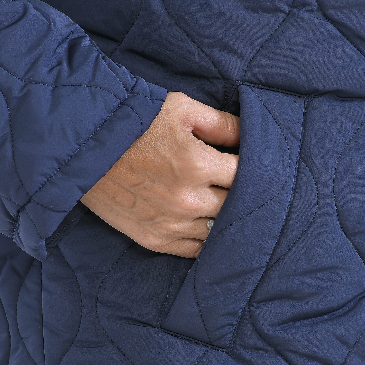 Tamsy Long Sleeve Padded Warm Coat with Two Exterior Pockets (Size M 12-14) - Navy