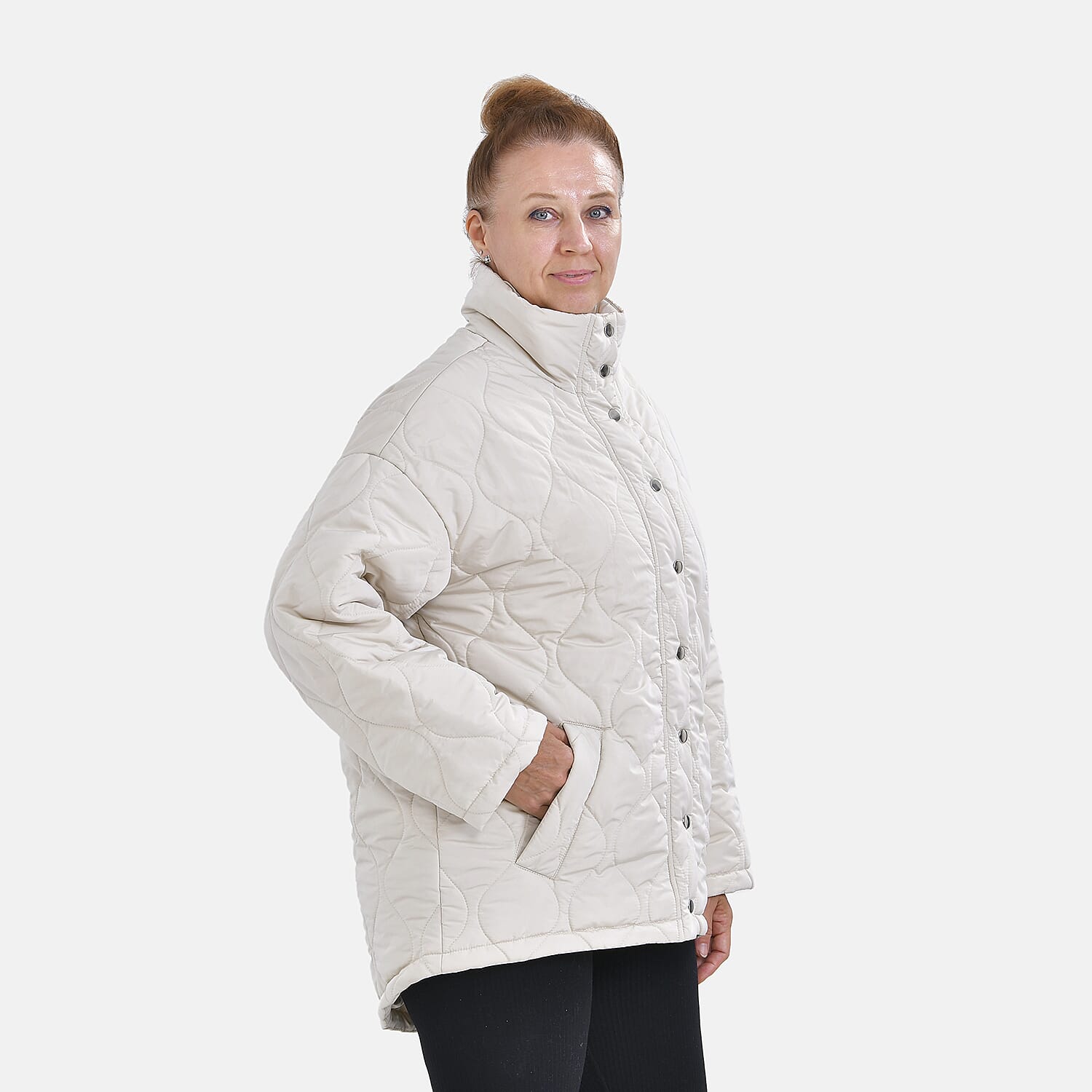 Tamsy Long Sleeve Padded Warm Coat with Two Exterior Pockets (Size M 12-14) - Navy