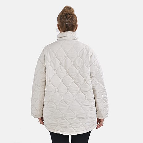 Tamsy Long Sleeve Quilted Warm Coat with Two Exterior Pockets (Size XL 20-22) - Beige