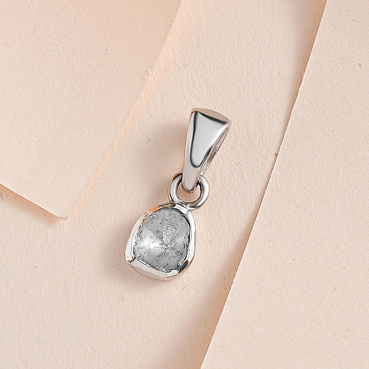 Artisan Crafted Natural Polki Diamond Pendant in Platinum Overlay Sterling Silver