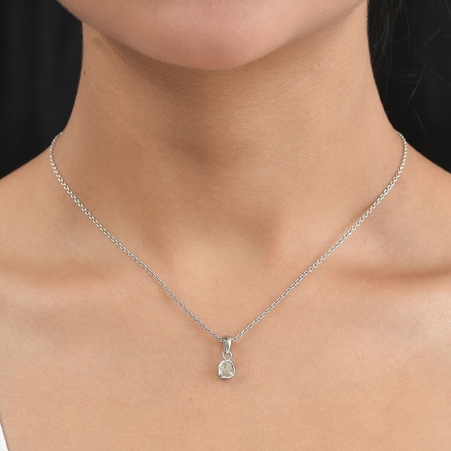 Artisan Crafted Natural Polki Diamond Pendant in Platinum Overlay Sterling Silver