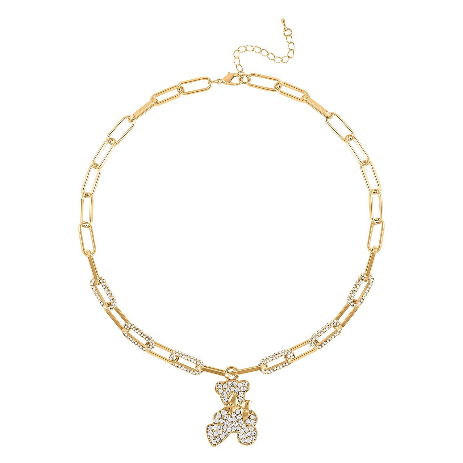 White Austrian Crystal Teddy Necklace (Size-20-2 Inch) in Gold Tone