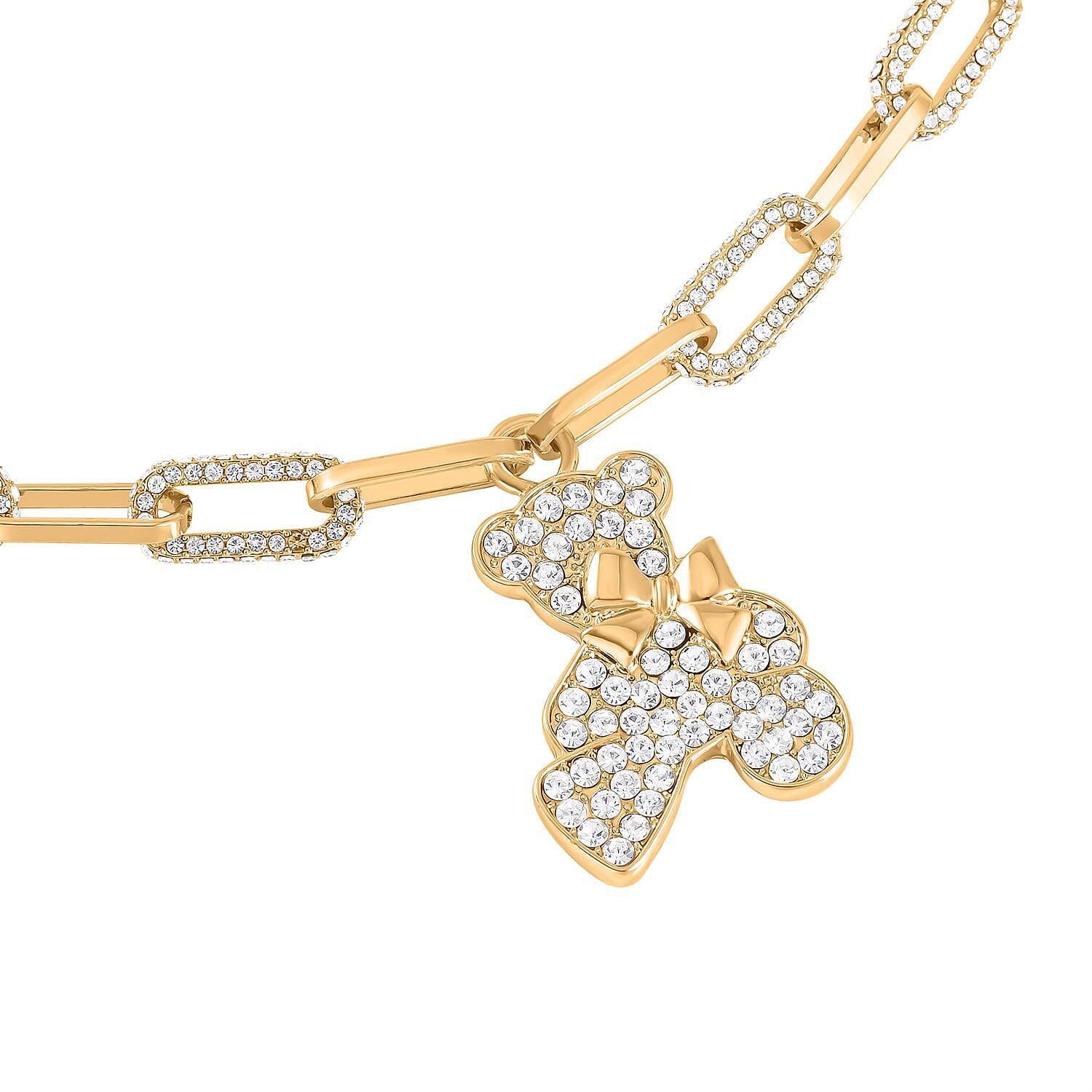 White Austrian Crystal Teddy Necklace (Size-20-2 Inch) in Gold Tone