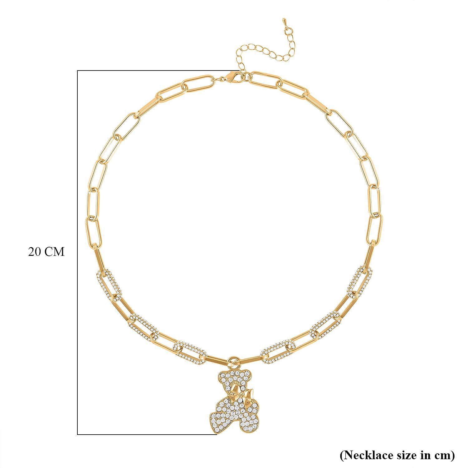 White Austrian Crystal Teddy Necklace (Size-20-2 Inch) in Gold Tone