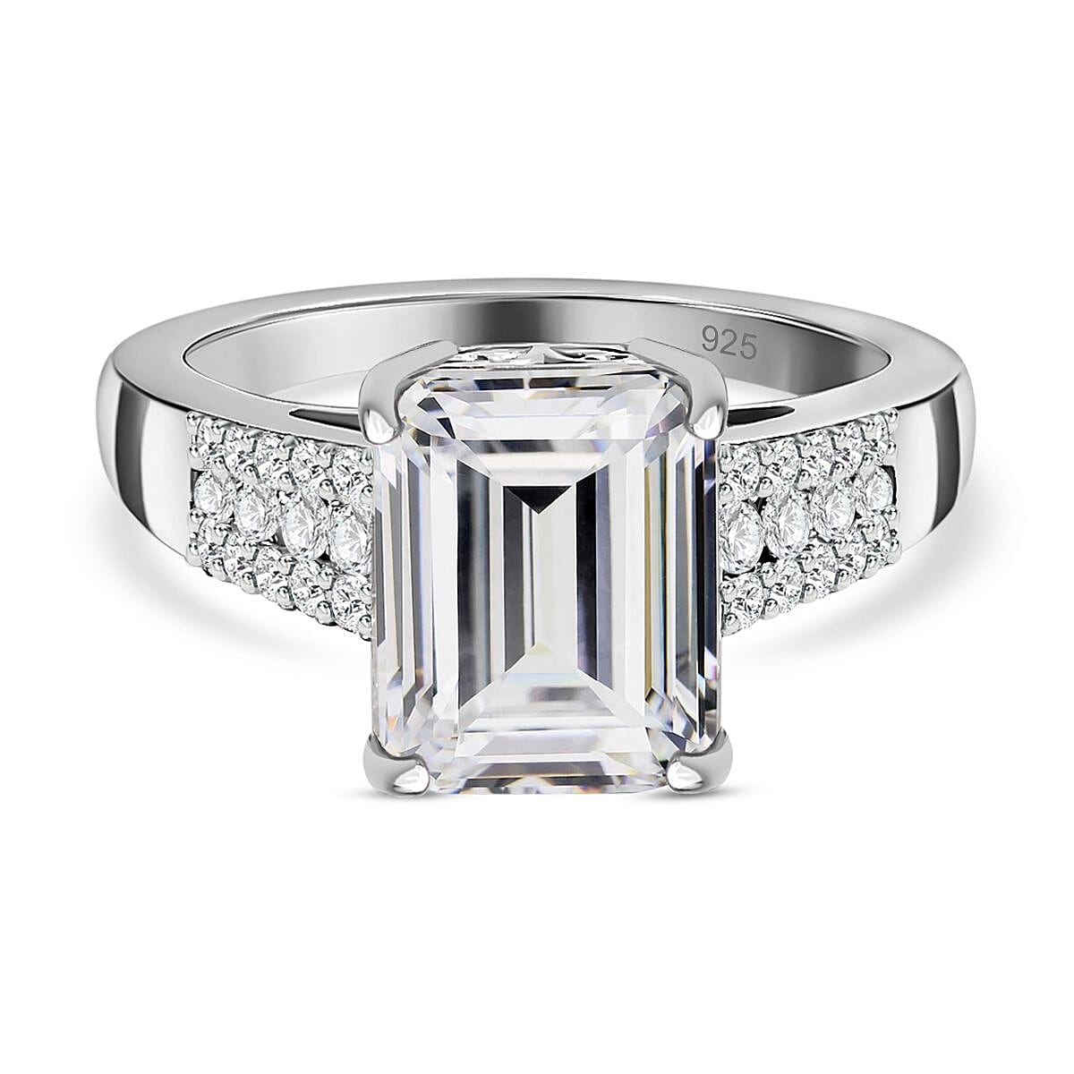 Moissanite Ring in Platinum Overlay Sterling Silver 4.01 Ct.
