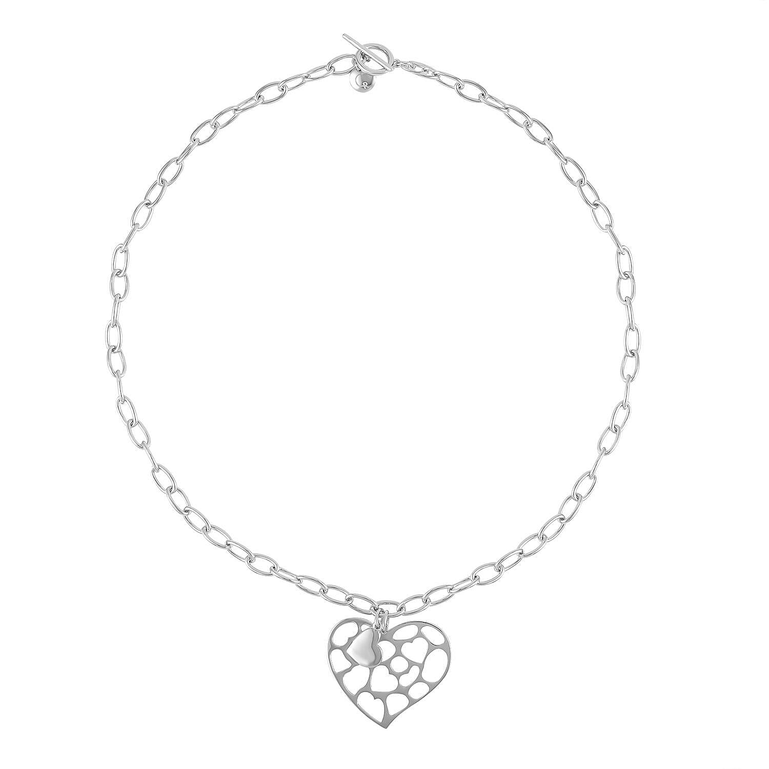 RACHEL GALLEY Love Lattice Collection - Rhodium Overlay Sterling Silver Heart Necklace (Size 18), Silver Wt. 25 Gms