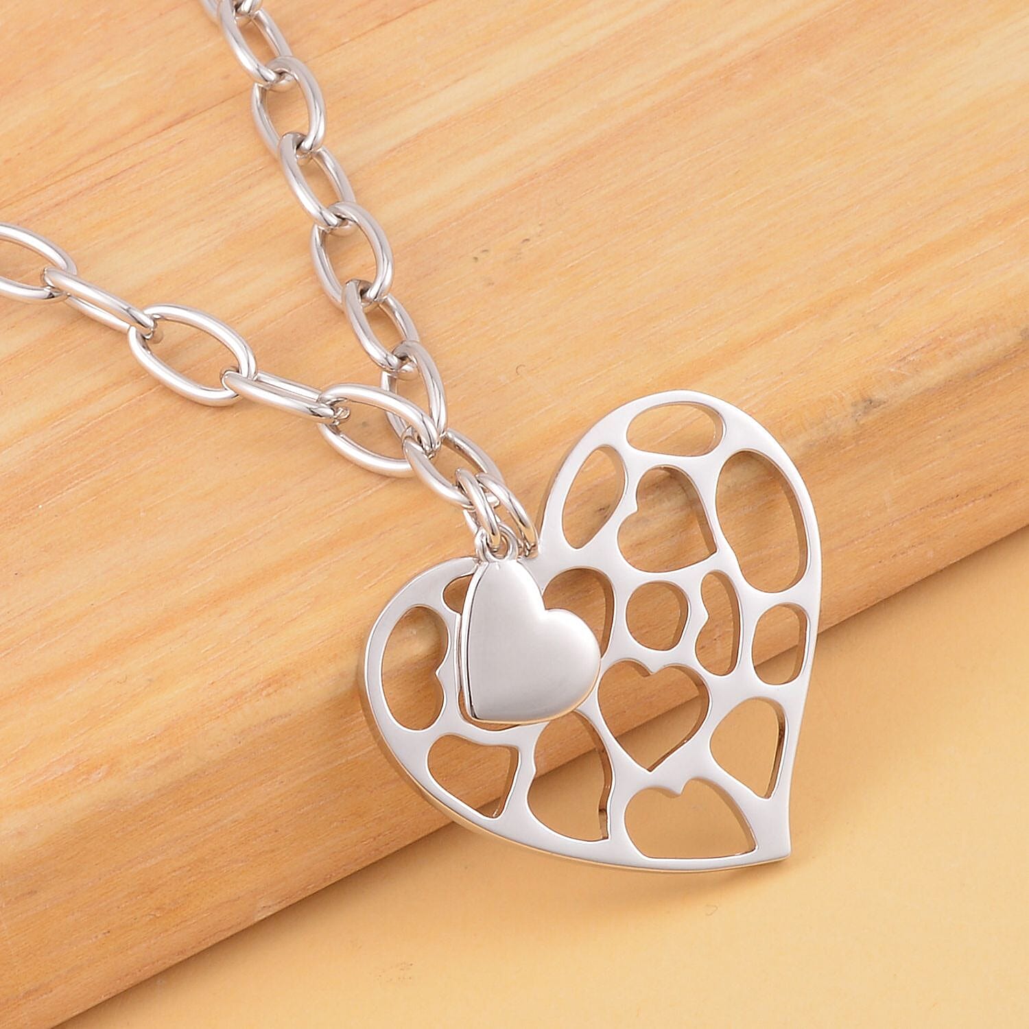 RACHEL GALLEY Love Lattice Collection - Rhodium Overlay Sterling Silver Heart Necklace (Size 18), Silver Wt. 25 Gms