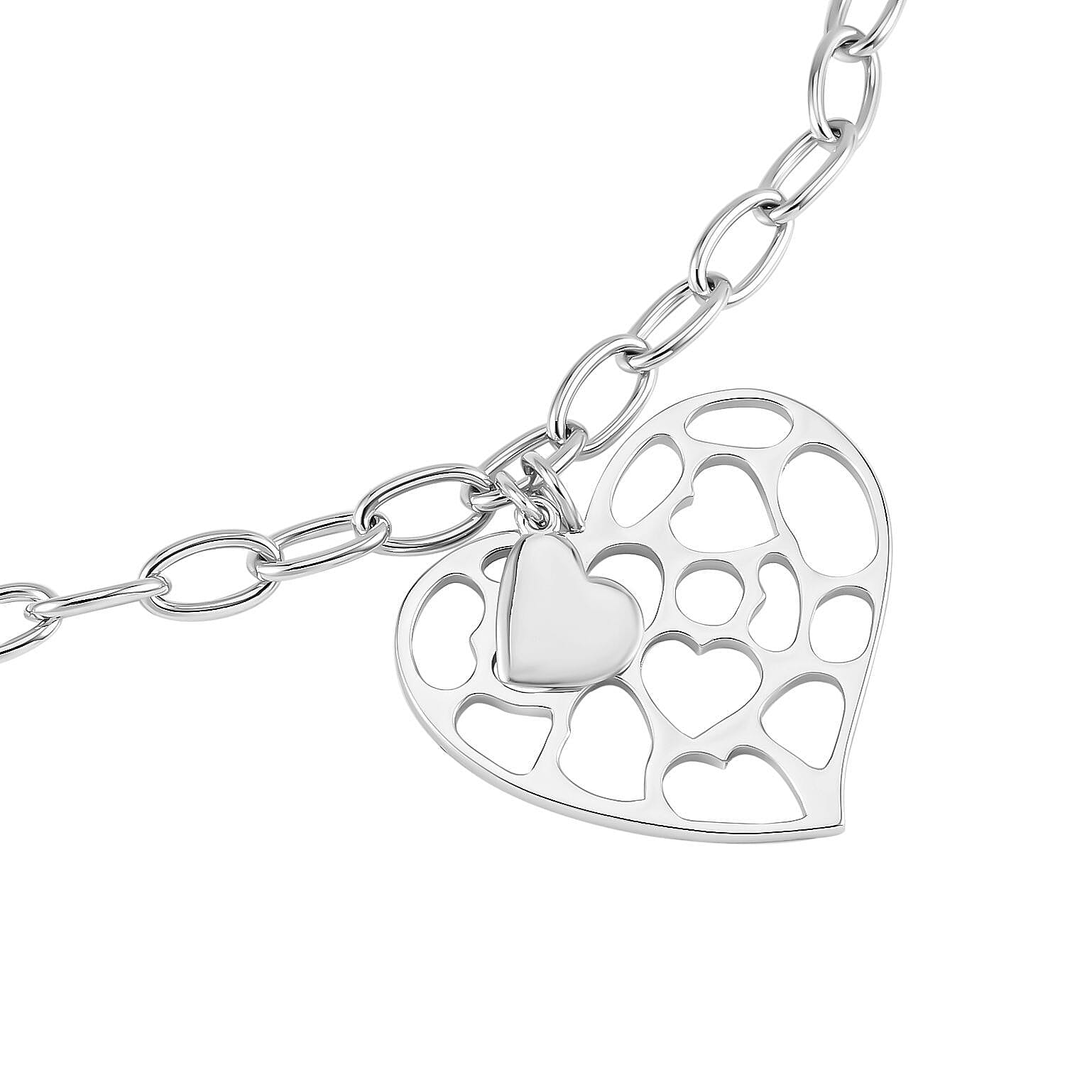 RACHEL GALLEY Love Lattice Collection - Rhodium Overlay Sterling Silver Heart Necklace (Size 18), Silver Wt. 25 Gms