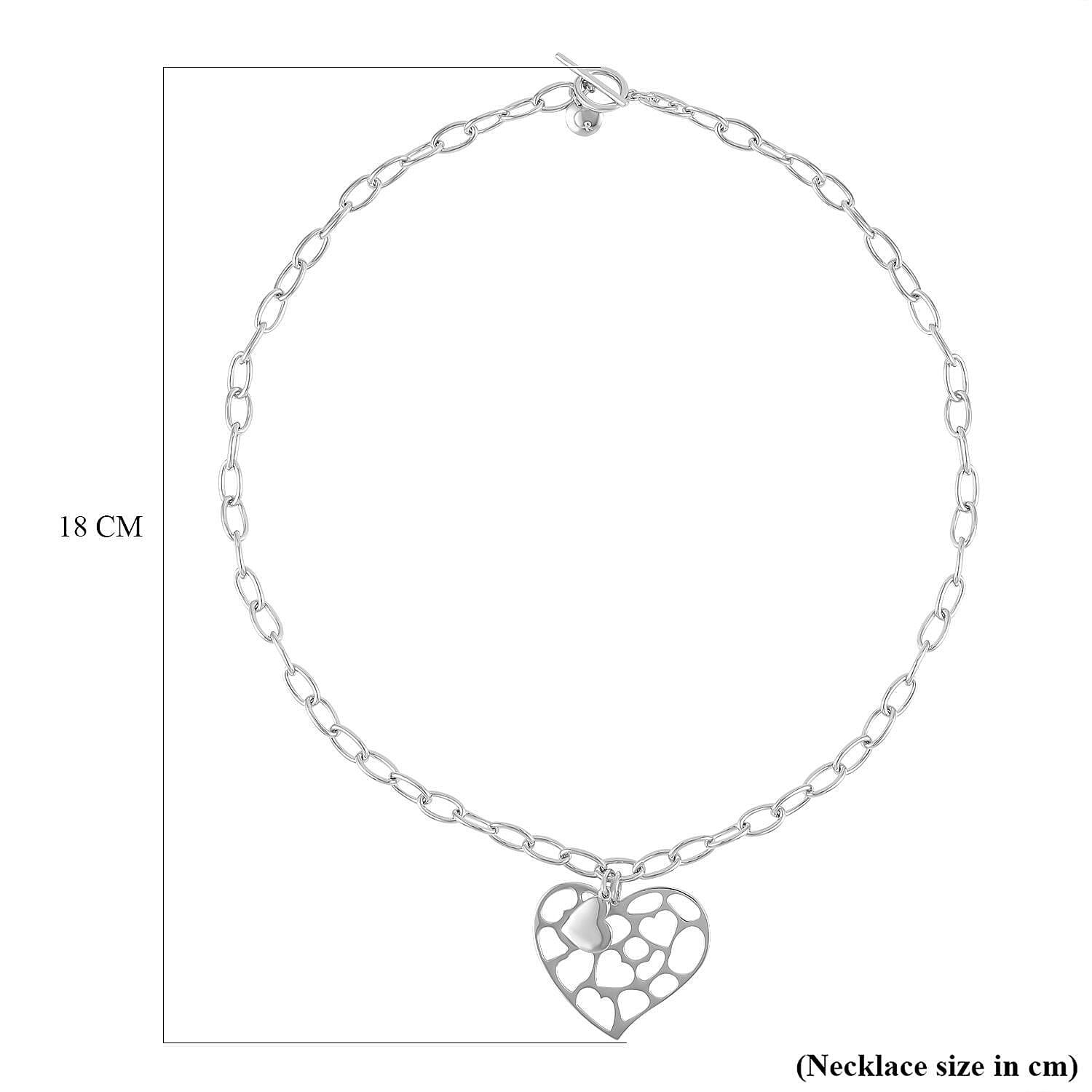 RACHEL GALLEY Love Lattice Collection - Rhodium Overlay Sterling Silver Heart Necklace (Size 18), Silver Wt. 25 Gms