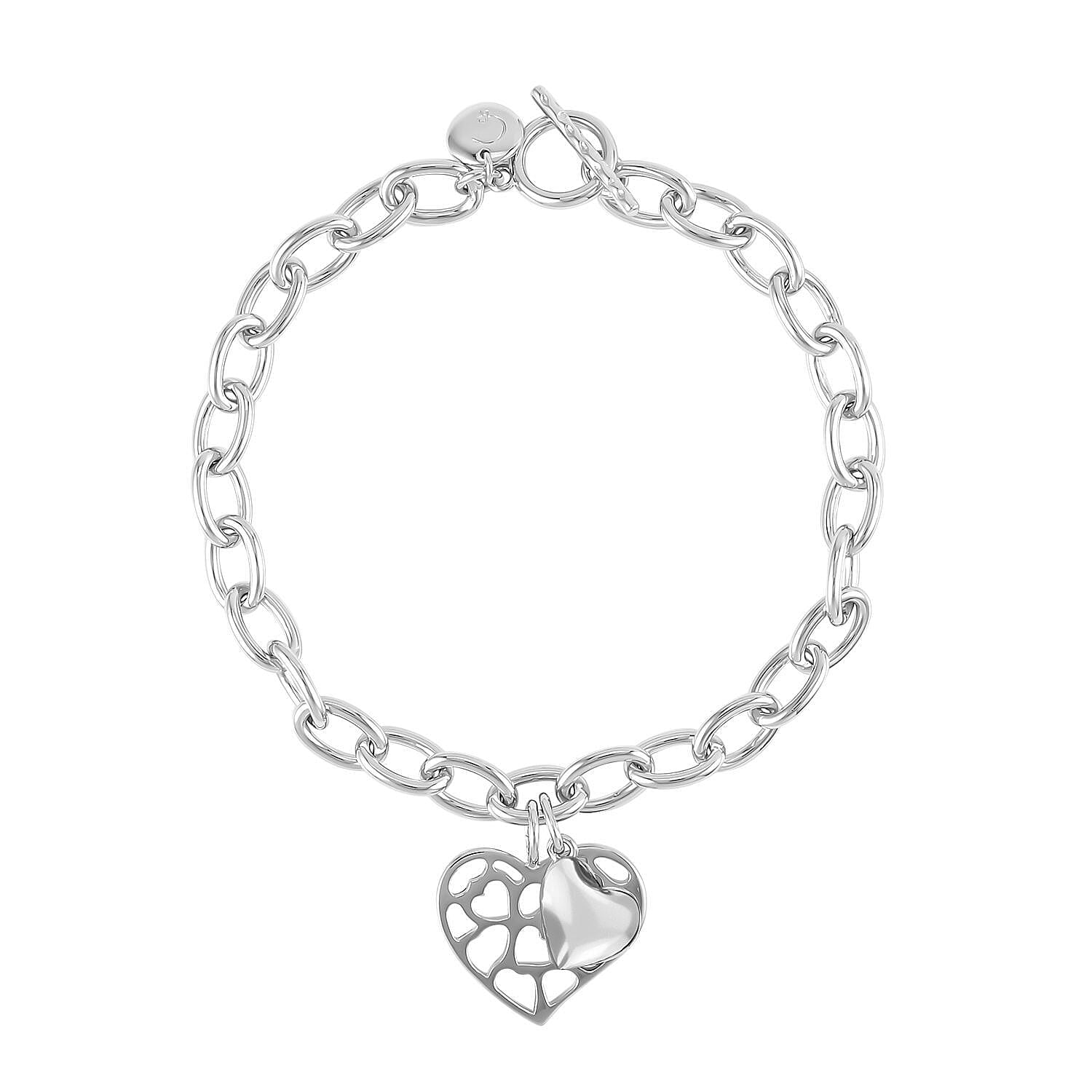 RACHEL GALLEY Love Lattice Collection - Rhodium Overlay Sterling Silver Heart Bracelet (Size - 7.5), Silver Wt. 15 Gms