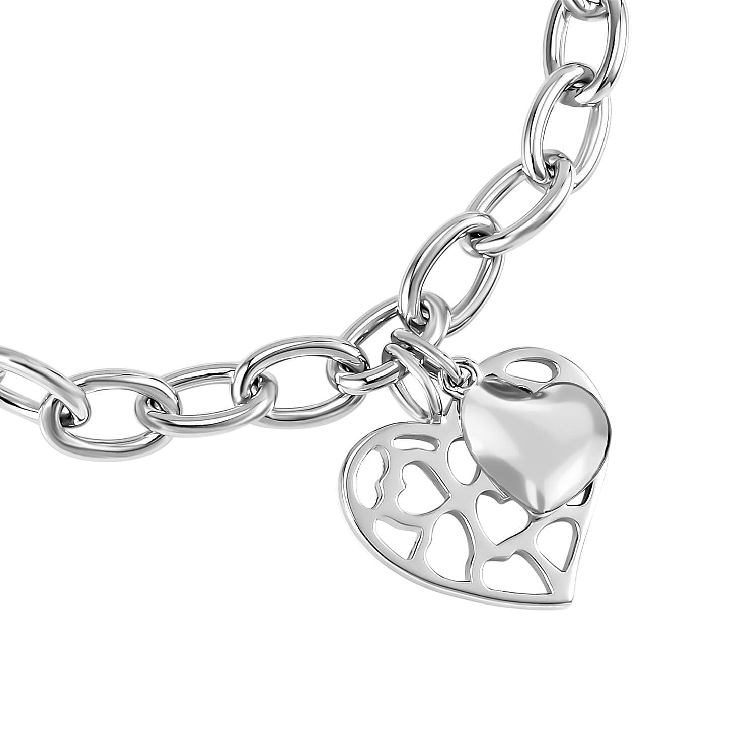 RACHEL GALLEY Love Lattice Collection - Rhodium Overlay Sterling Silver Heart Bracelet (Size - 7.5), Silver Wt. 15 Gms