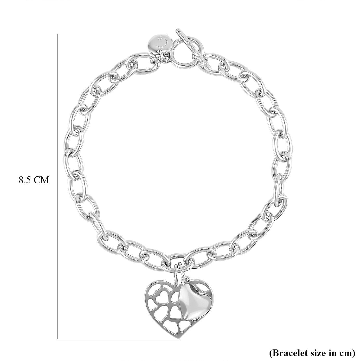 RACHEL GALLEY Love Lattice Collection - Rhodium Overlay Sterling Silver Heart Bracelet (Size - 7.5), Silver Wt. 15 Gms