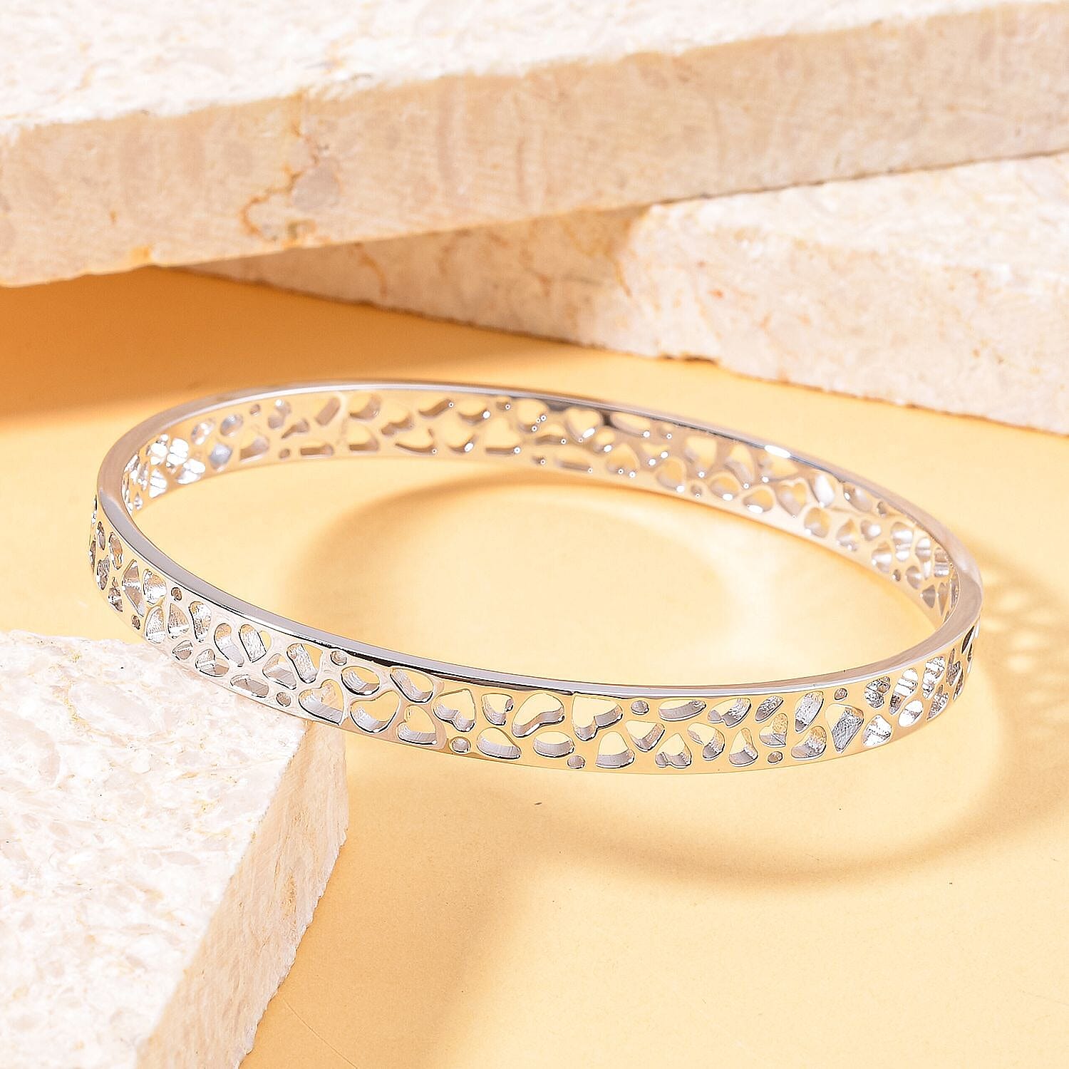 RACHEL GALLEY Love Lattice Collection - Rhodium Overlay Sterling Silver Bangle (Size 7.5)