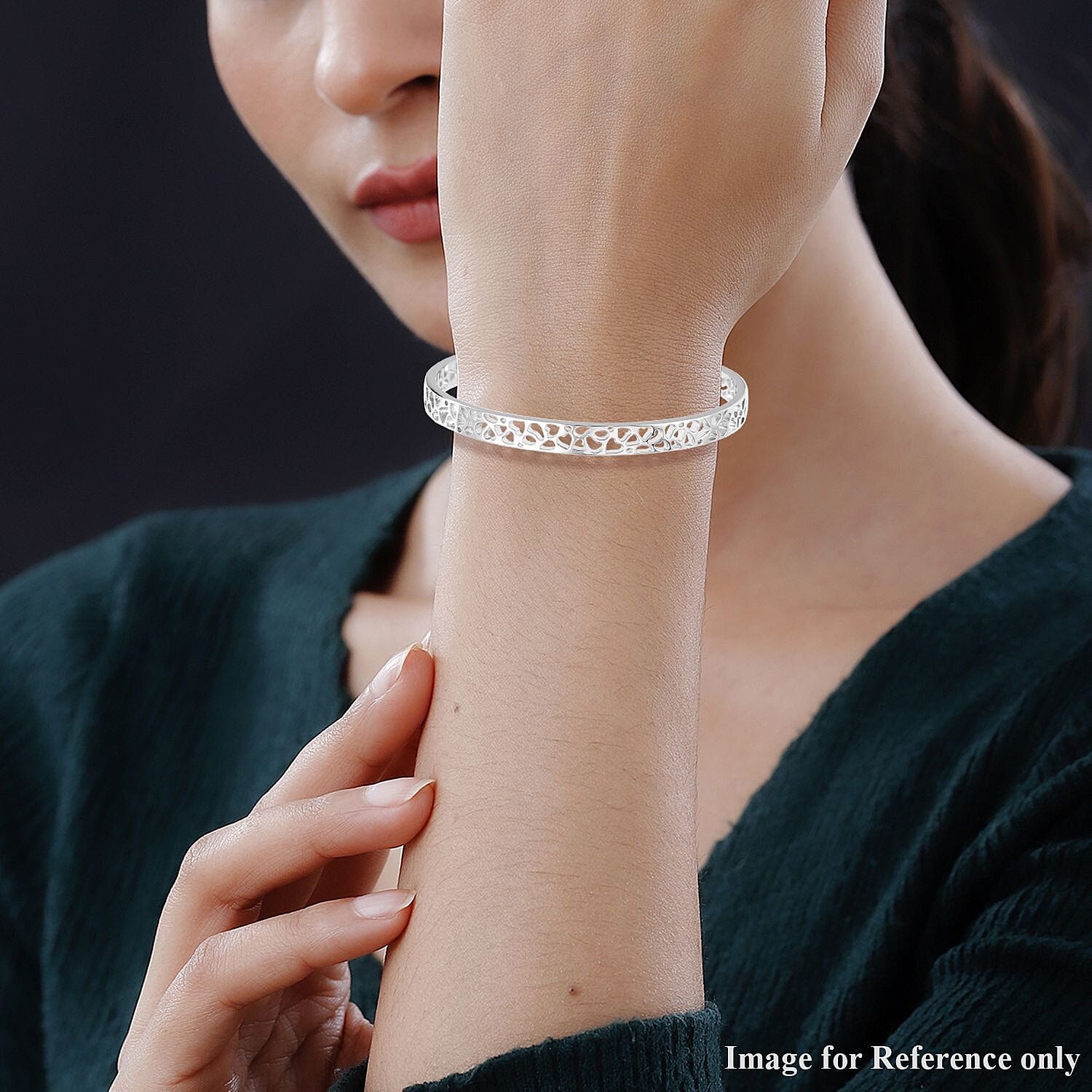 RACHEL GALLEY Love Lattice Collection - Rhodium Overlay Sterling Silver Bangle (Size 7.5)