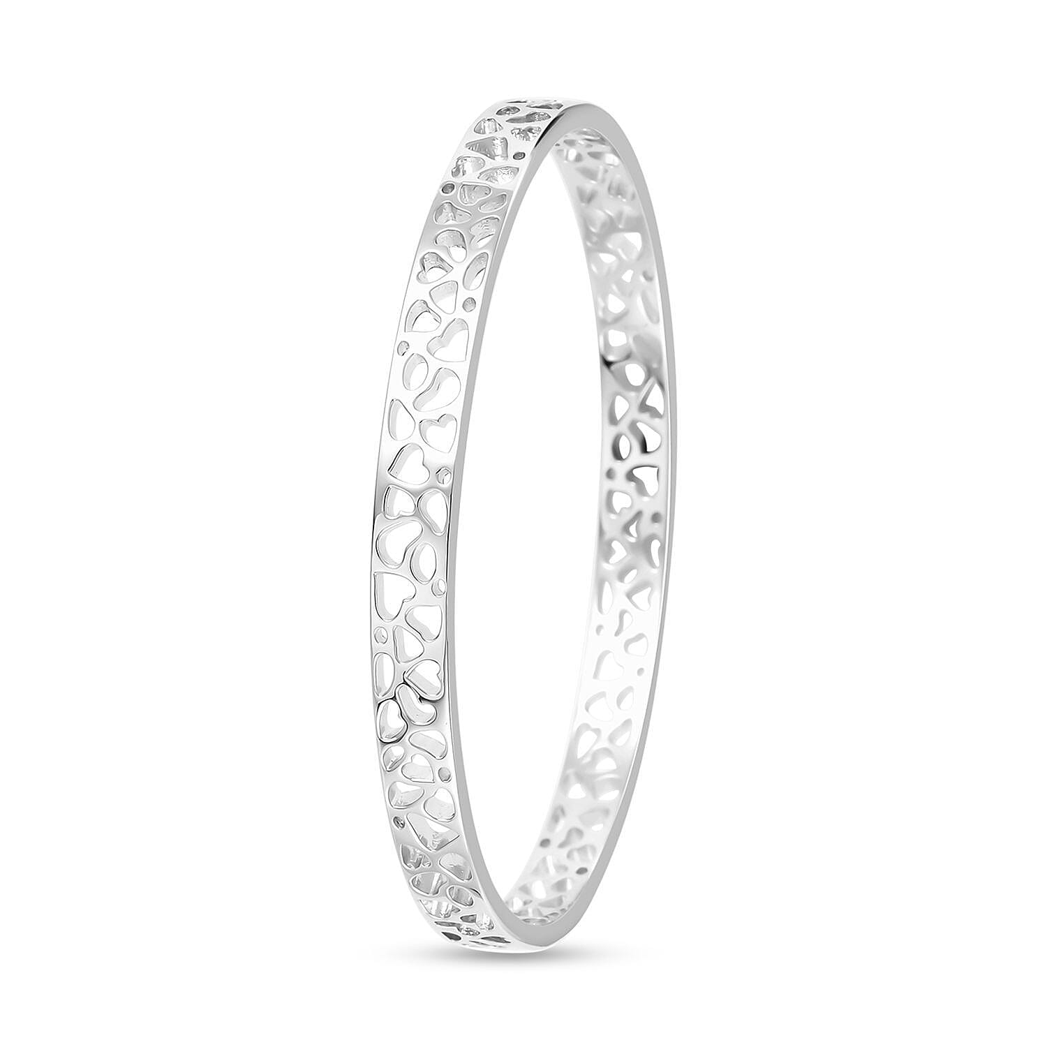 RACHEL GALLEY Love Lattice Collection - Rhodium Overlay Sterling Silver Bangle (Size 7.5)