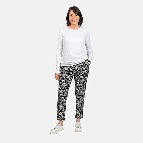 Printed Tapered Leg Trouser with Pockets (Size L,16 to 18) - Black