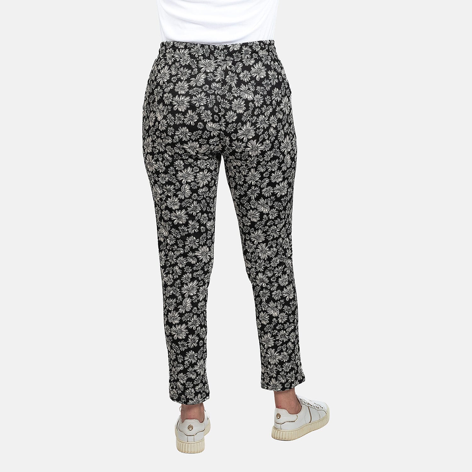 Printed Tapered Leg Trouser with Pockets (Size L,16 to 18) - Black