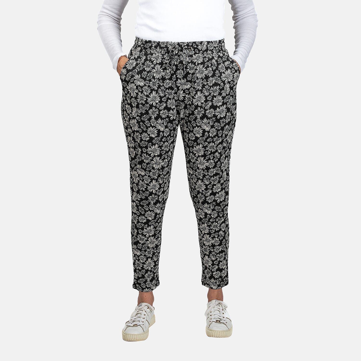 Printed Tapered Leg Trouser with Pockets (Size L,16 to 18) - Black