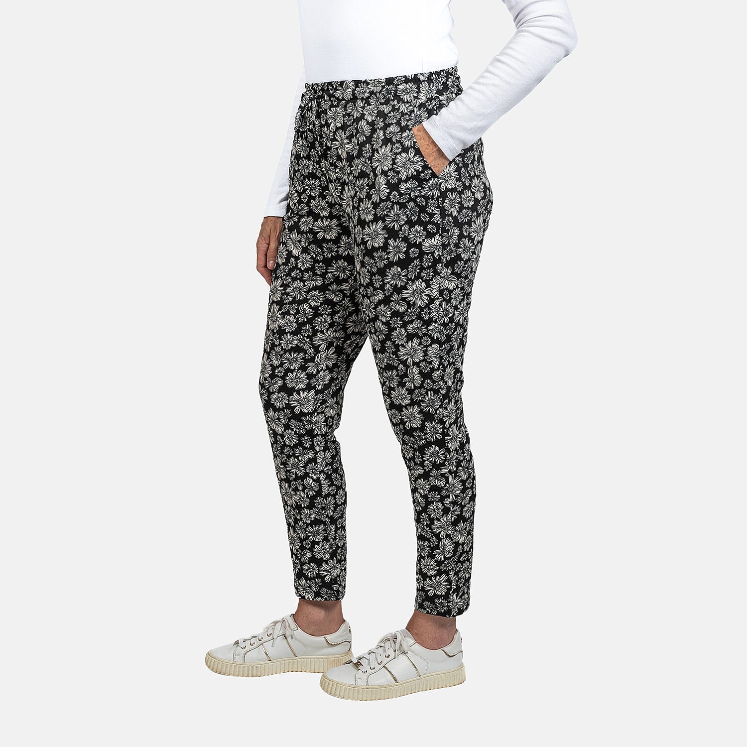 Printed Tapered Leg Trouser with Pockets (Size L,16 to 18) - Black