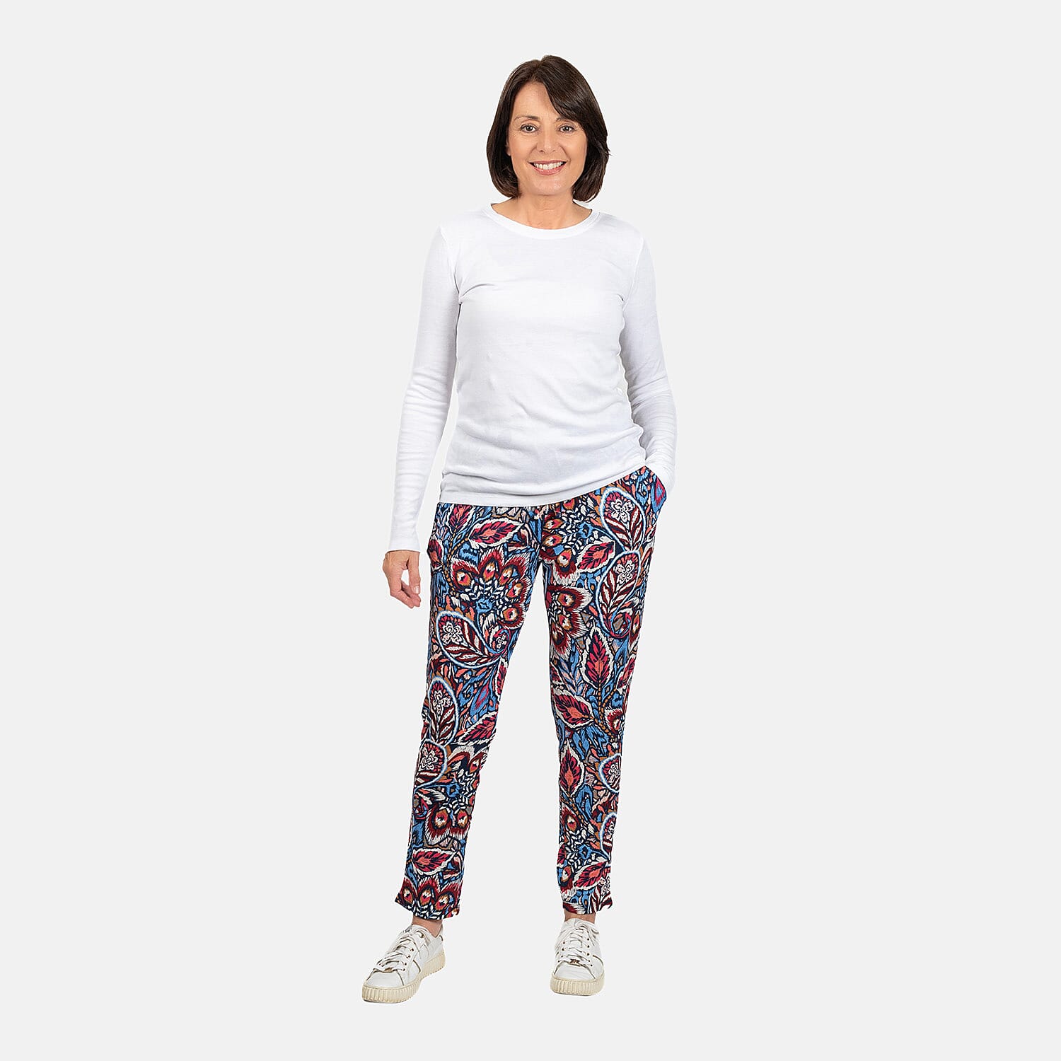 Printed Tapered Leg Trouser with Pockets - Black