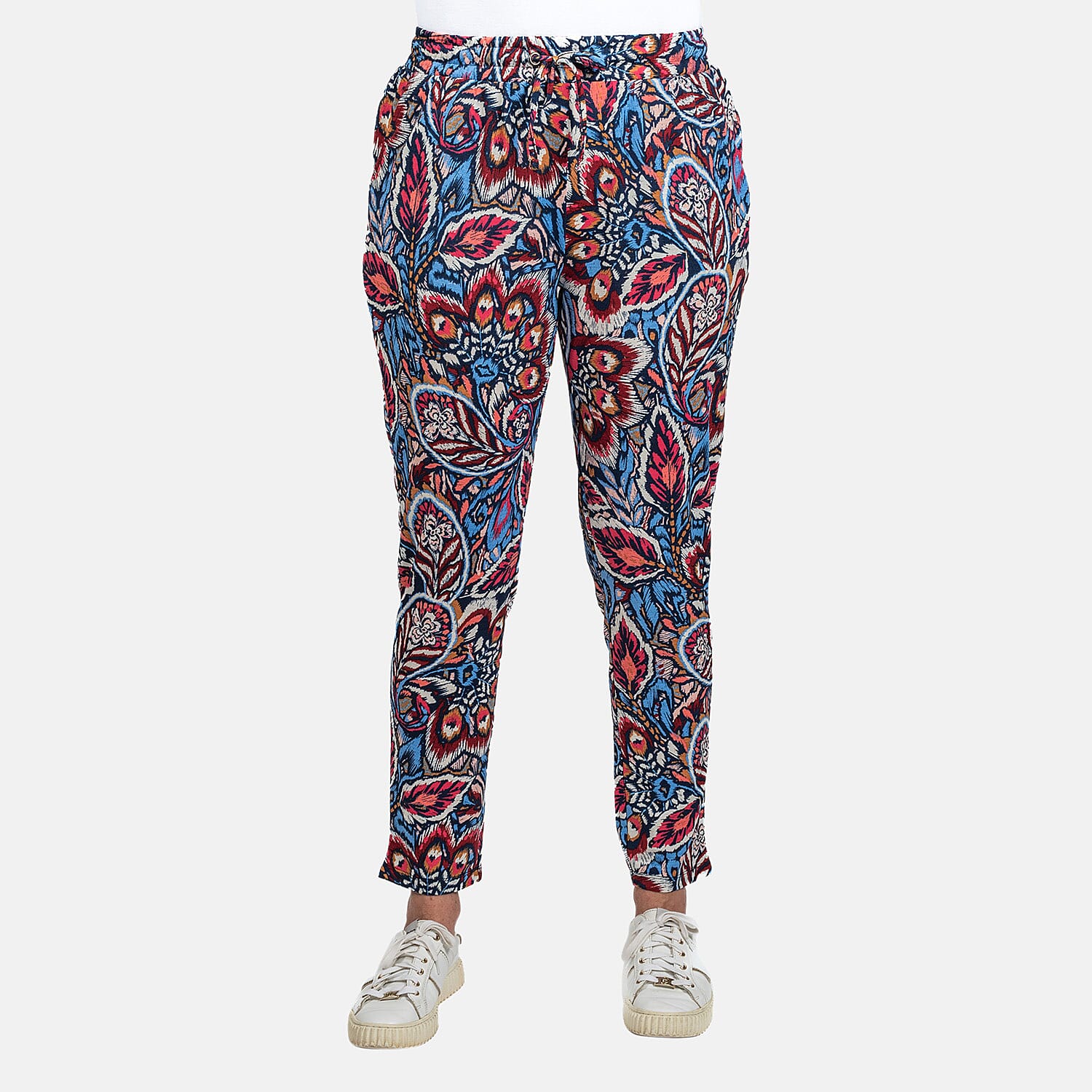 Printed Tapered Leg Trouser with Pockets - Black