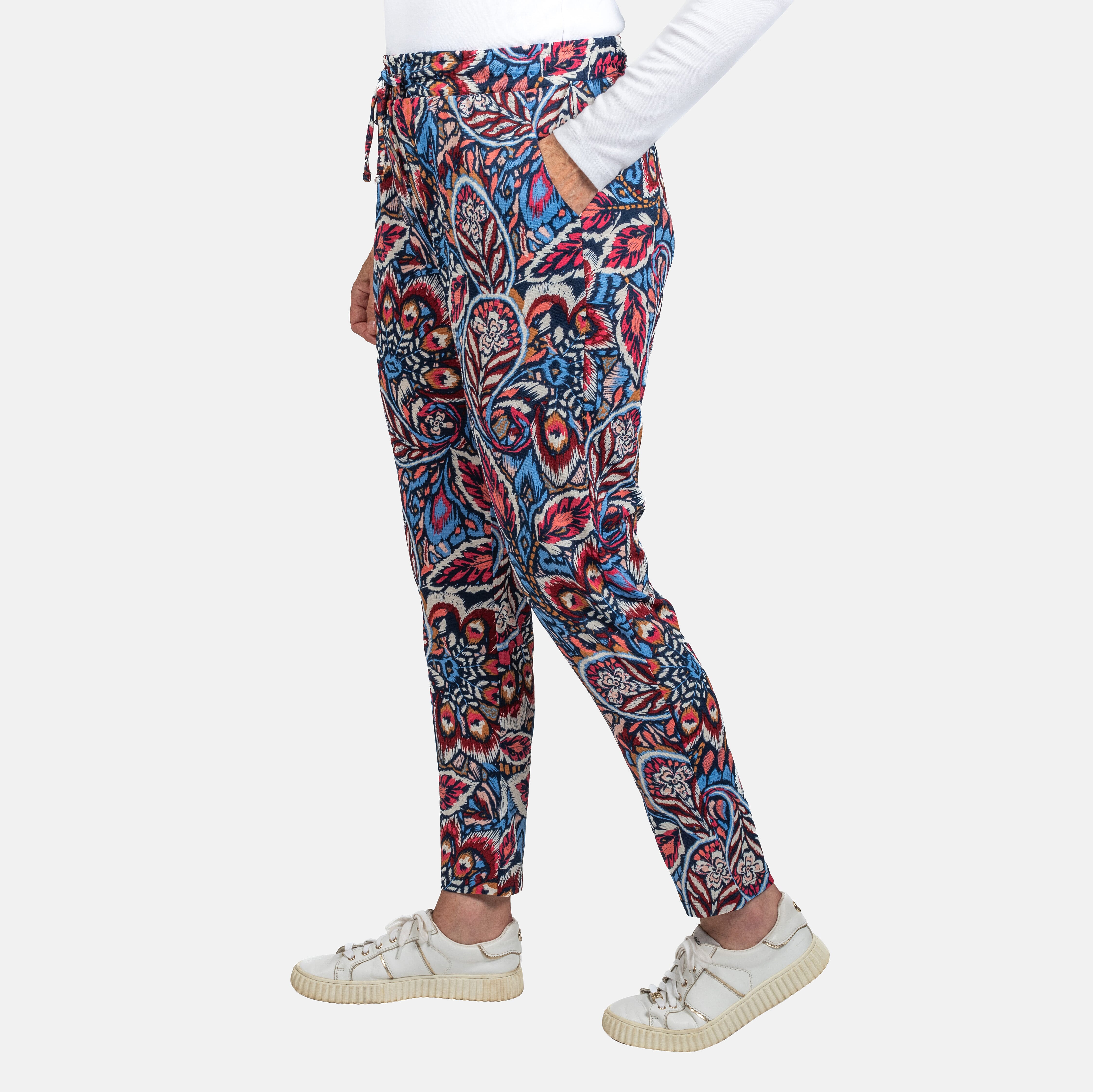 Printed Tapered Leg Trouser with Pockets - Black