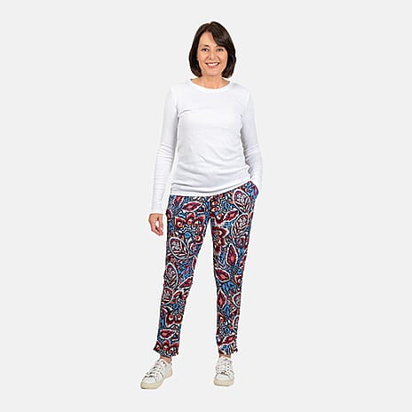 Printed Tapered Leg Trouser with Pockets (Size XL,20 to 22) - Navy