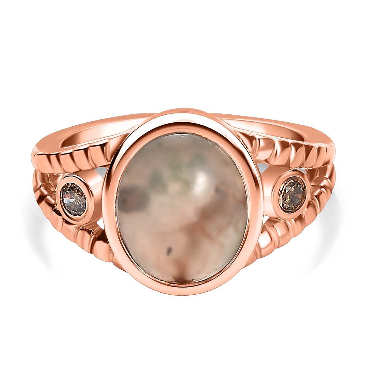 Zimbaprase and Champagne Diamond Ring in 18K Vermeil Rose Gold Sterling Silver 3.95 Ct
