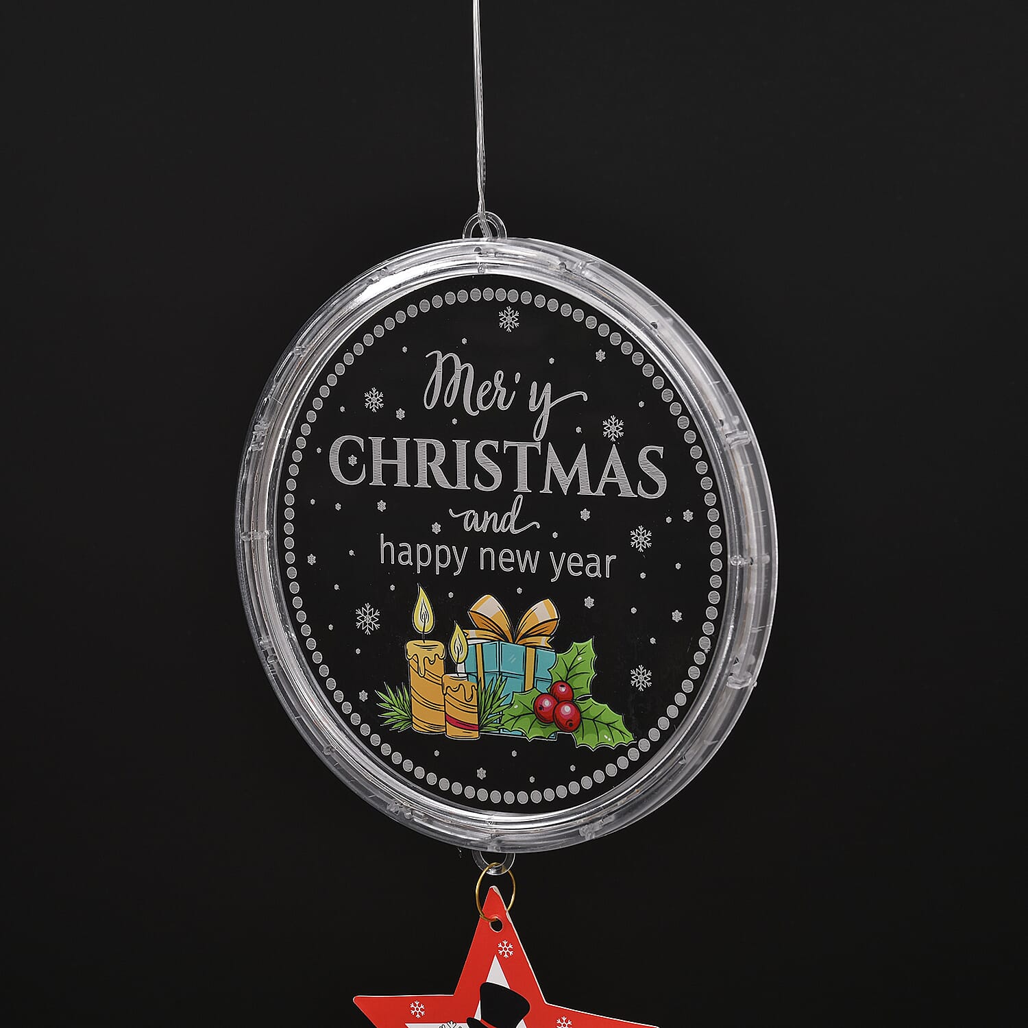 Chrismas Disk Hanging Light with Music - Star Pendant (3x1.5V 3AA  Alkaline Battery, Not Incl.)