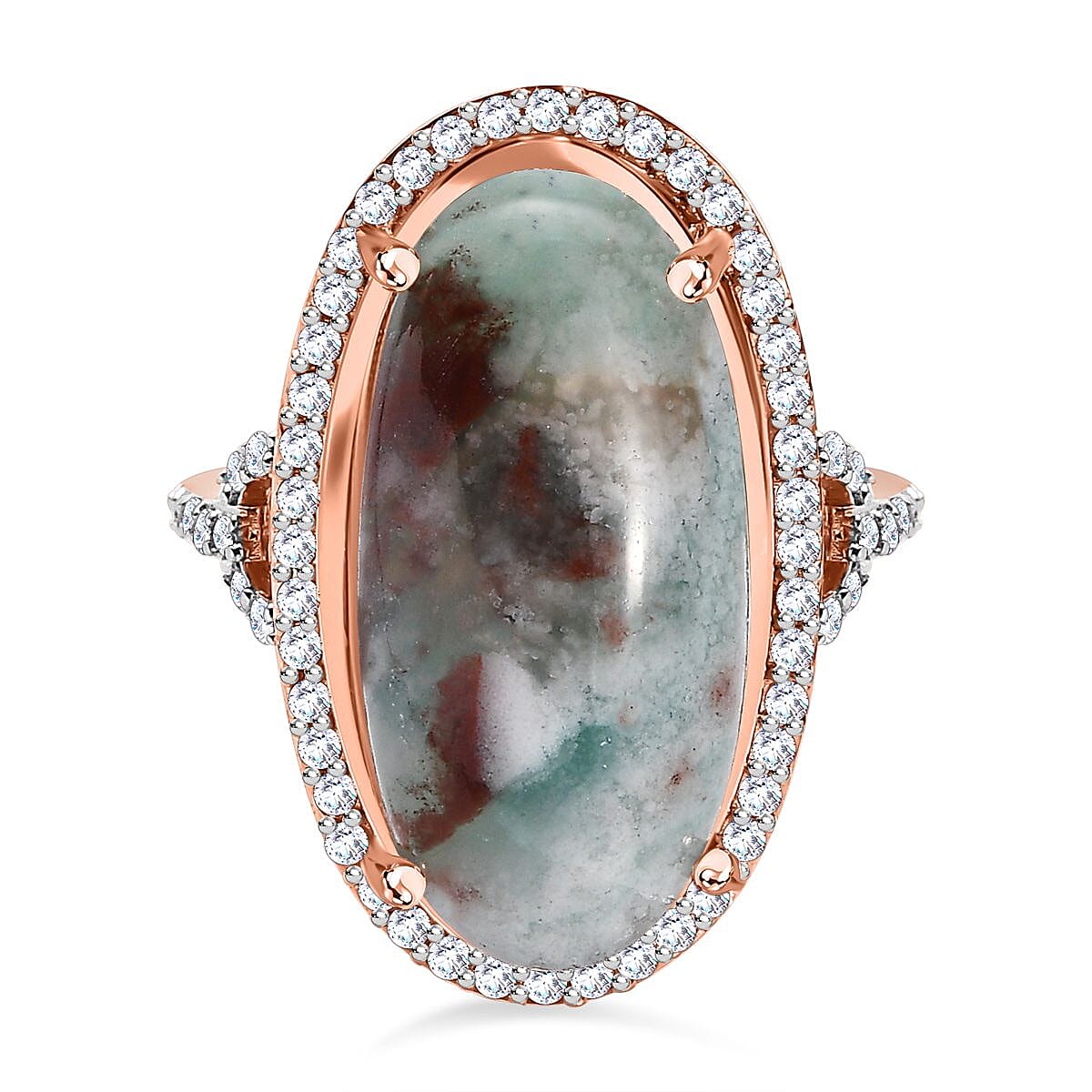 Zimbaprase and Natural Zircon Ring in 18K Vermeil Rose Gold Plated Sterling Silver 13.17 Ct