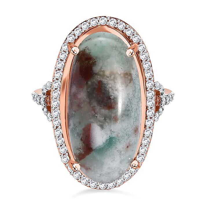 Zimbaprase and Natural Zircon Ring in 18K Vermeil Rose Gold Plated Sterling Silver 13.17 Ct