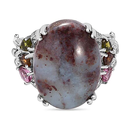 Zimbaprase and Multi-Tourmaline Ring in Platinum Overlay Sterling Silver 15.22 Ct, Silver Wt. 6.41 Gms