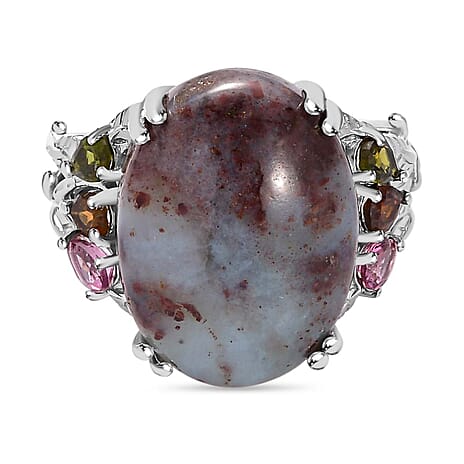 Zimbaprase and Multi-Tourmaline Ring in Platinum Overlay Sterling Silver 15.22 Ct, Silver Wt. 6.41 Gms