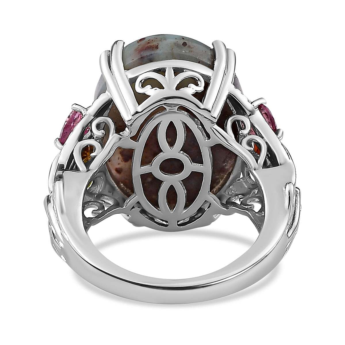 Zimbaprase and Multi-Tourmaline Ring in Platinum Overlay Sterling Silver 15.22 Ct, Silver Wt. 6.41 Gms Zimbaprase and Multi-Tourmaline Ring in Platinum Overlay Sterling Silver 15.22 Ct, Silver Wt. 6.41 Gms