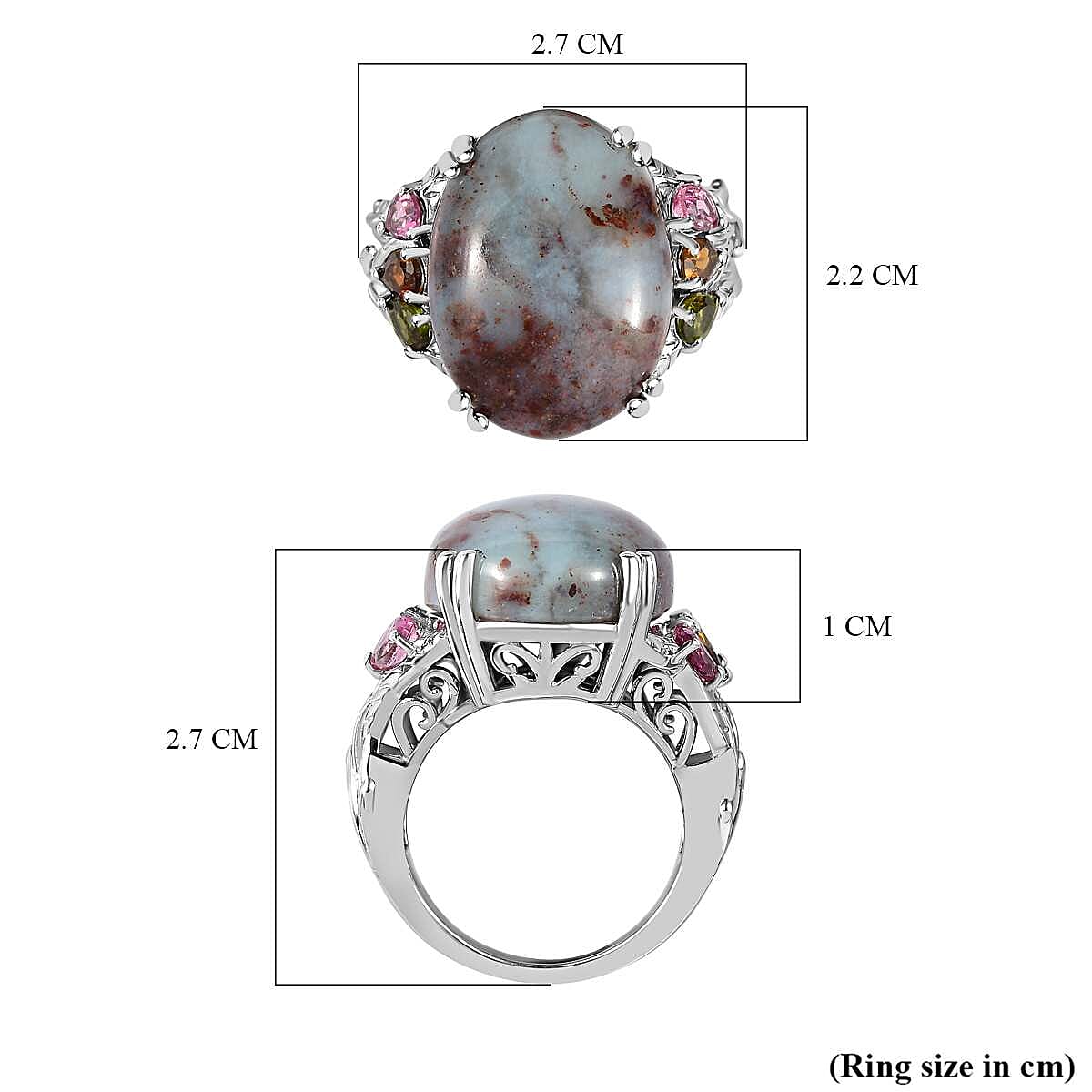 Zimbaprase and Multi-Tourmaline Ring in Platinum Overlay Sterling Silver 15.22 Ct, Silver Wt. 6.41 Gms Zimbaprase and Multi-Tourmaline Ring in Platinum Overlay Sterling Silver 15.22 Ct, Silver Wt. 6.41 Gms