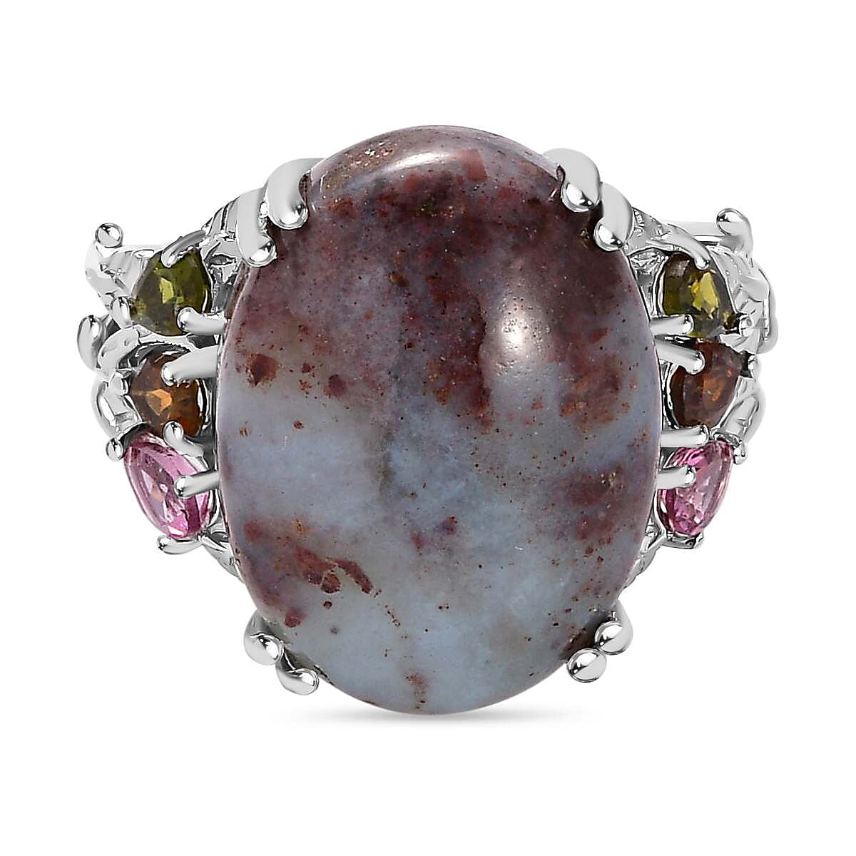Zimbaprase & Multi-Tourmaline Ring in Platinum Overlay Sterling Silver 15.21 Ct, Silver Wt. 6.72 Gms.