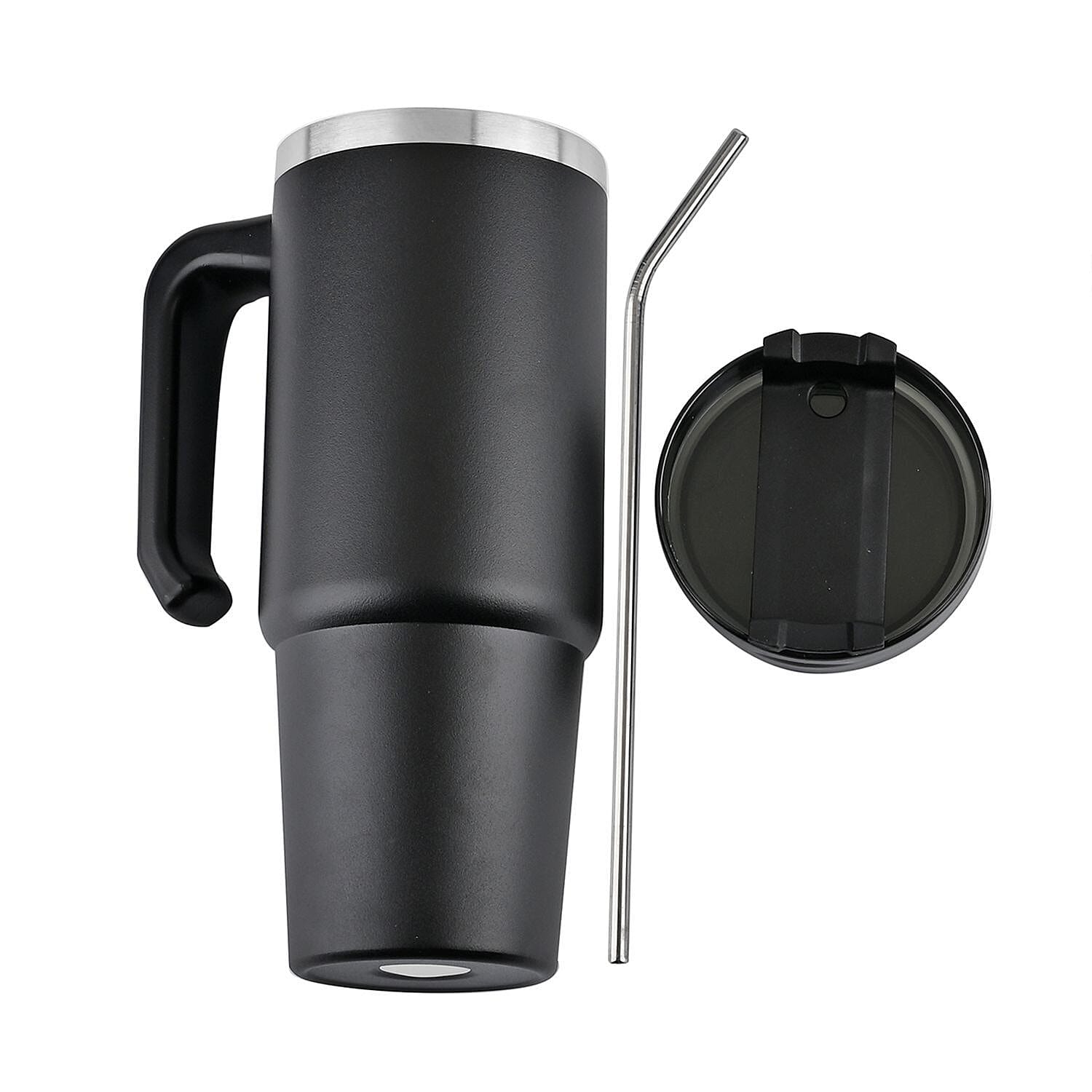 Hot or Cold Insulated Mug with Lid and Stainless Steel Straw - Black