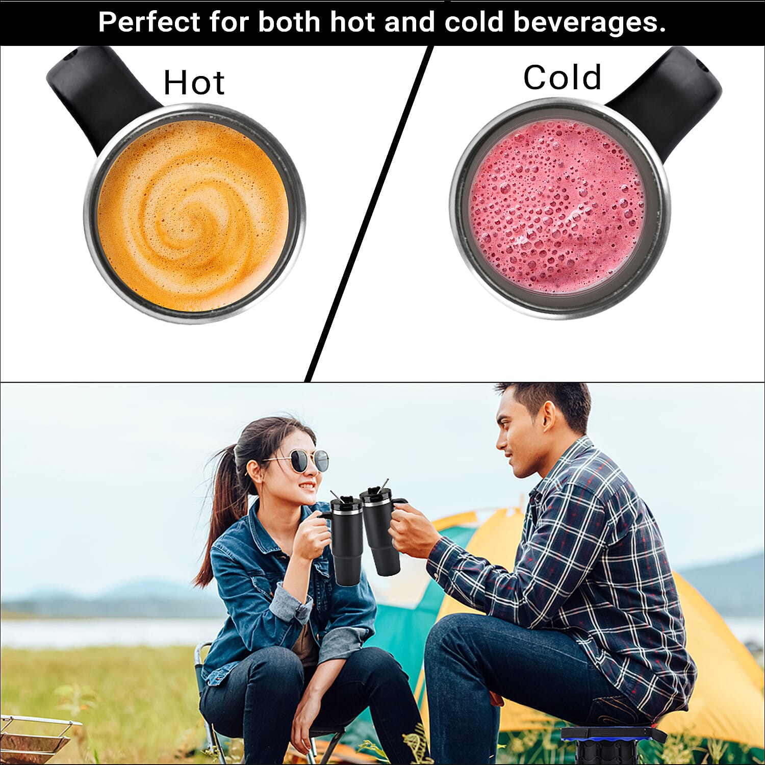 Hot or Cold Insulated Mug with Lid and Stainless Steel Straw - Black