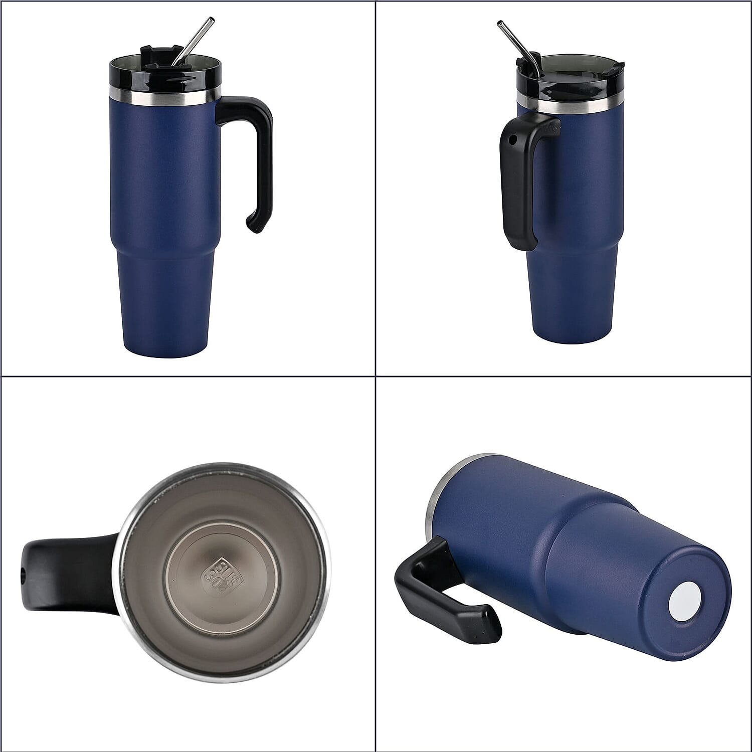 Hot or Cold Insulated Mug with Lid and Stainless Steel Straw - Navy