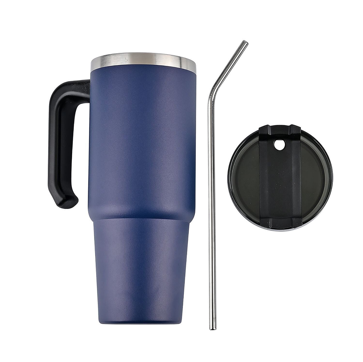 Hot or Cold Insulated Mug with Lid and Stainless Steel Straw - Navy