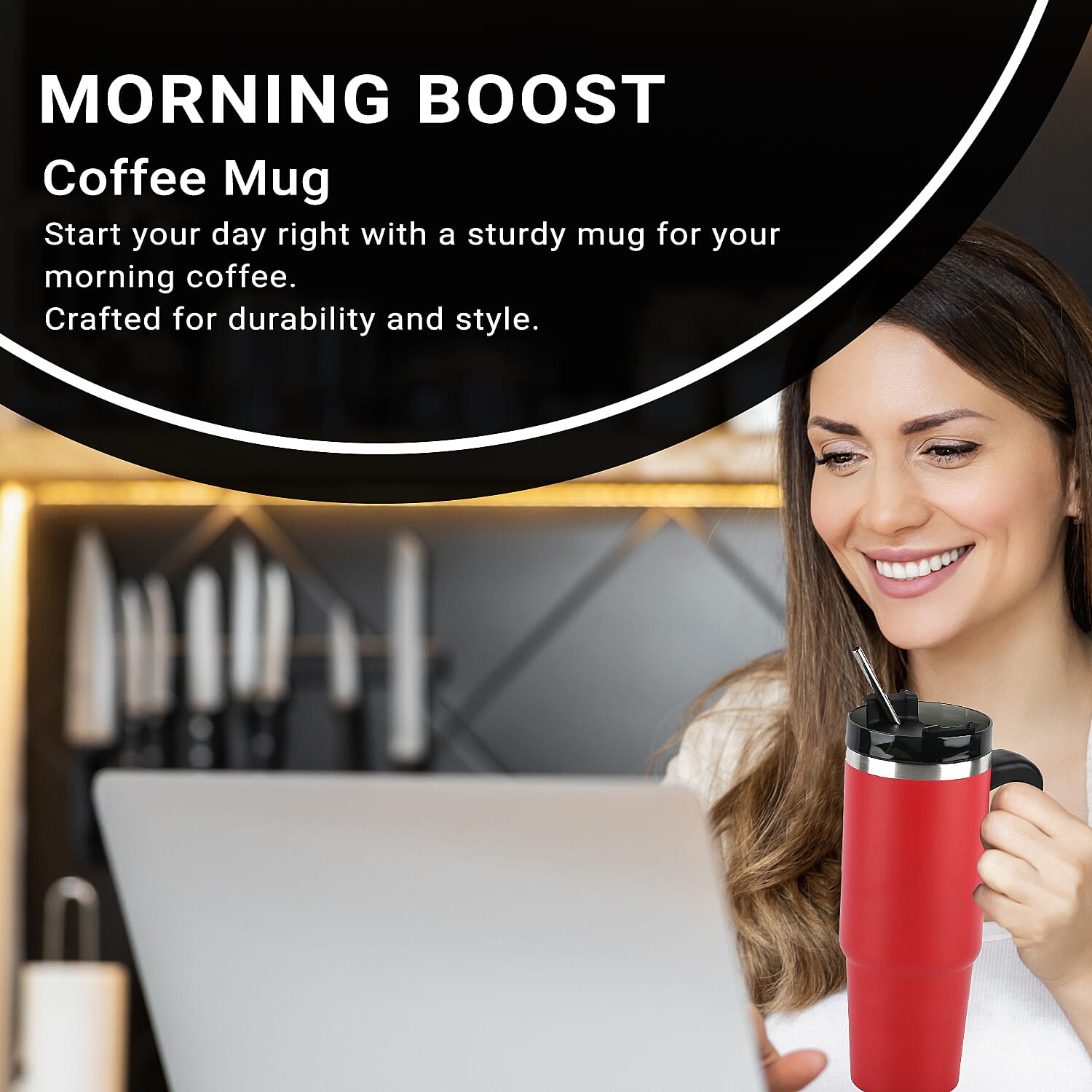 Hot or Cold Insulated Mug with Lid and Stainless Steel Straw - Red