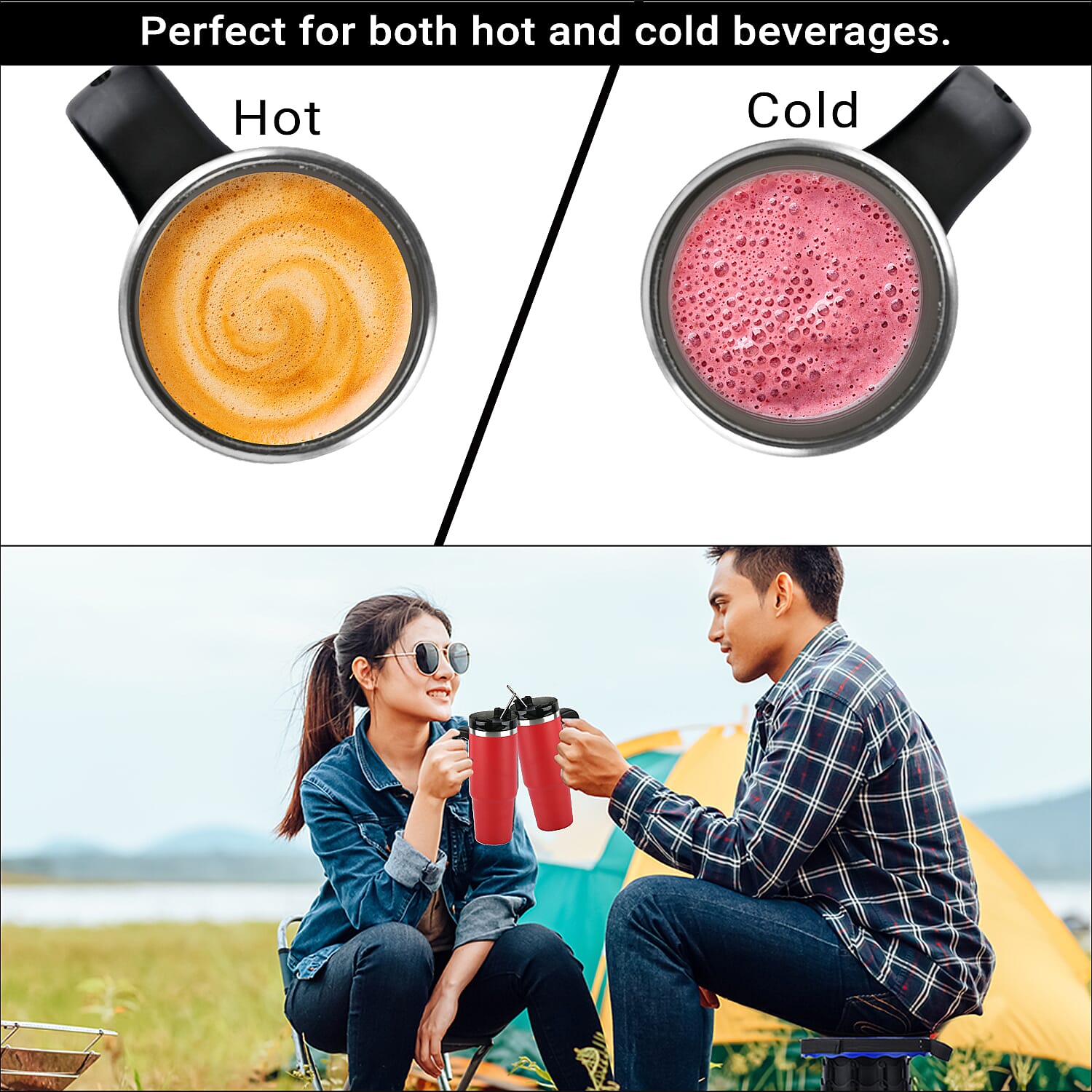 Hot or Cold Insulated Mug with Lid and Stainless Steel Straw - Red